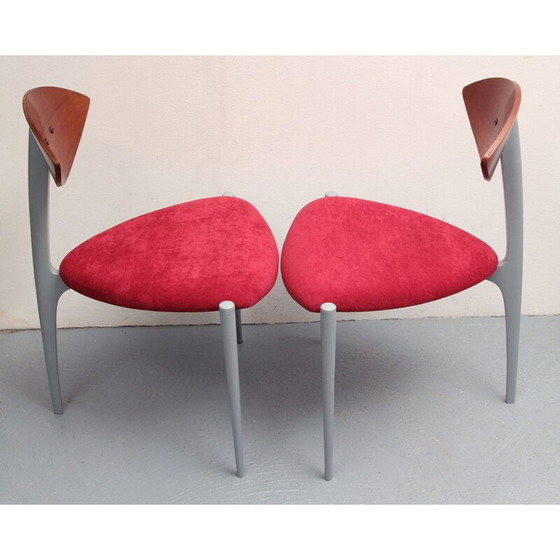 Image 1 of Set van 6 vintage grijs gelakte metalen eetkamerstoelen, jaren 1980