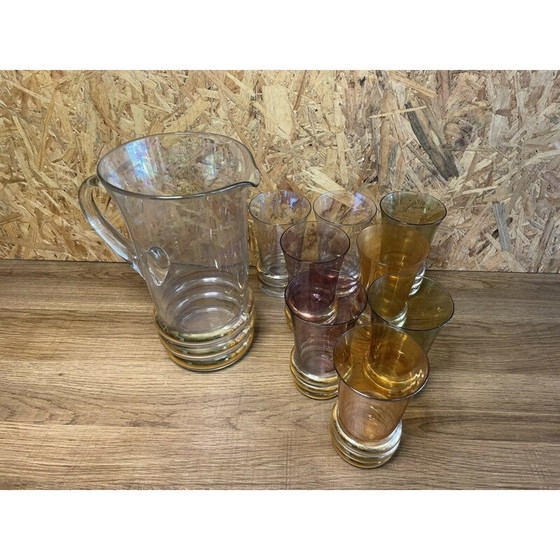 Image 1 of Set van kruik en 8 vintage gouden glazen