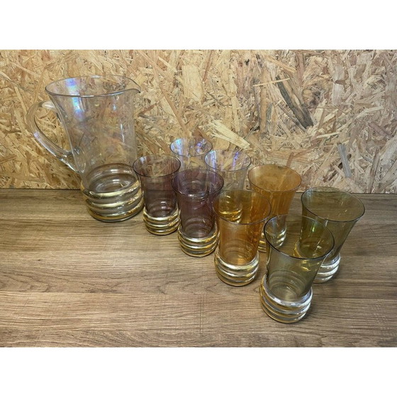 Image 1 of Set van kruik en 8 vintage gouden glazen