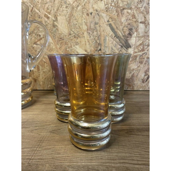 Image 1 of Set van kruik en 8 vintage gouden glazen