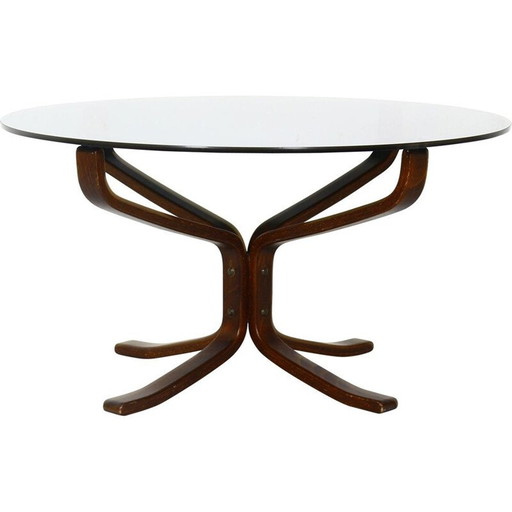 Vintage "falcon" salontafel in rookglas van Sigurd Resell, Noorwegen 1971