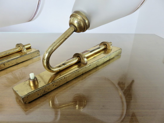 Image 1 of 2 Wandlampen, Art Nouveau, Verguld brons, Frankrijk, jaren 1930