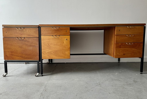 Vintage teak bureau met laden en archiefkast