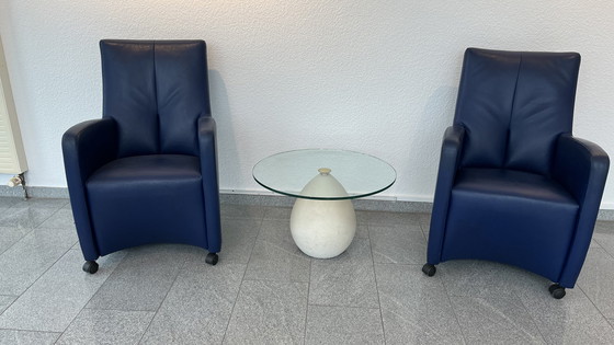 Image 1 of 2x LeoLux design loungestoel leer blauw