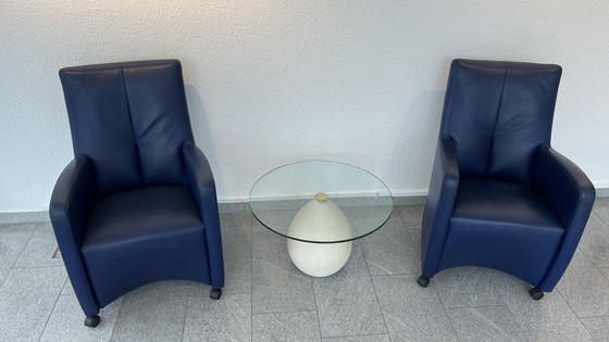 Image 1 of 2x LeoLux design loungestoel leer blauw