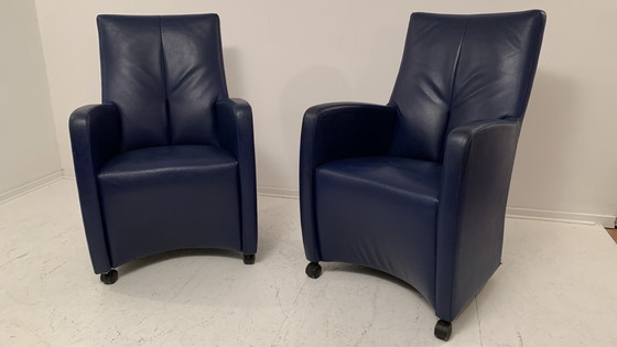 Image 1 of 2x LeoLux design loungestoel leer blauw