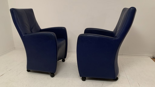 2x LeoLux design loungestoel leer blauw