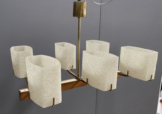 Image 1 of Hanglamp 6 kunststof kappen 1960S