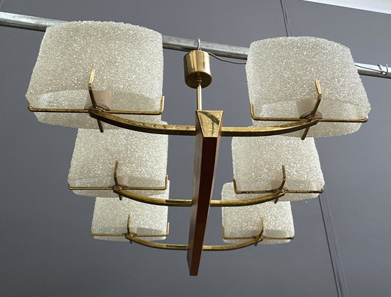 Image 1 of Hanglamp 6 kunststof kappen 1960S