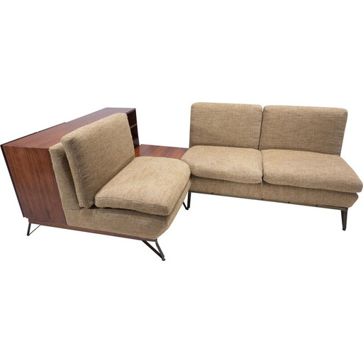 Italiaanse bank uit de Mid Century met ingebouwd dressoir, Italië 1960