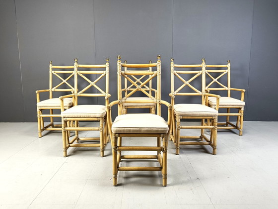 Image 1 of Vintage Italiaanse bamboe eetkamerstoelen van Gasparucci, 1980S