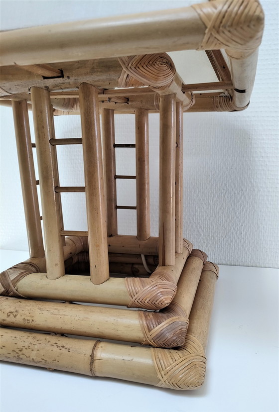 Image 1 of Vintage Bamboe Canvas Pagoda Lamp