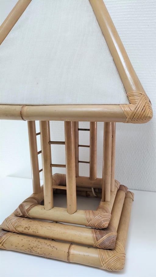 Vintage Bamboe Canvas Pagoda Lamp