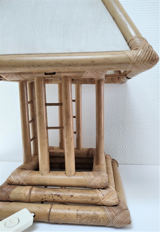 Image 1 of Vintage Bamboe Canvas Pagoda Lamp