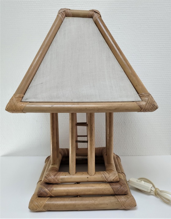 Image 1 of Vintage Bamboe Canvas Pagoda Lamp