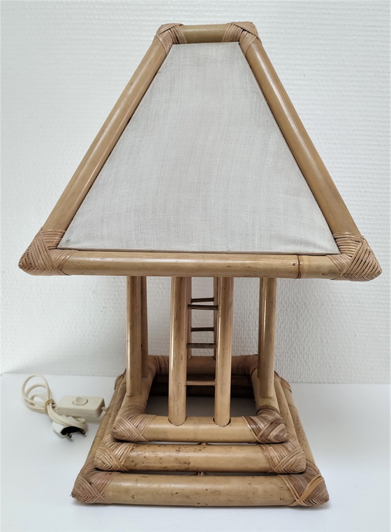 Image 1 of Vintage Bamboe Canvas Pagoda Lamp