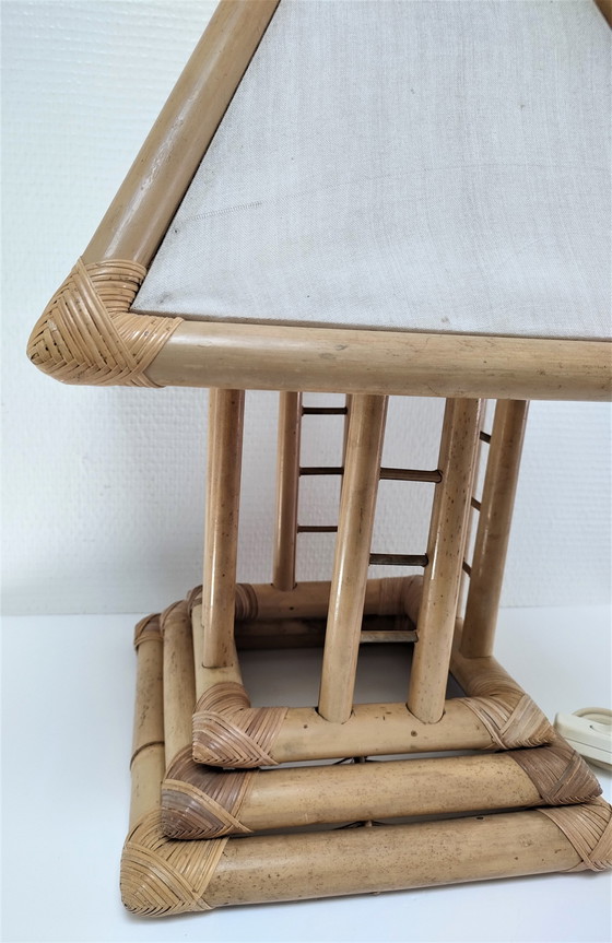 Image 1 of Vintage Bamboe Canvas Pagoda Lamp