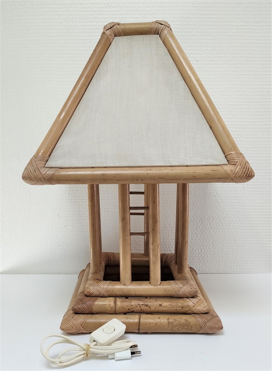 Image 1 of Vintage Bamboe Canvas Pagoda Lamp