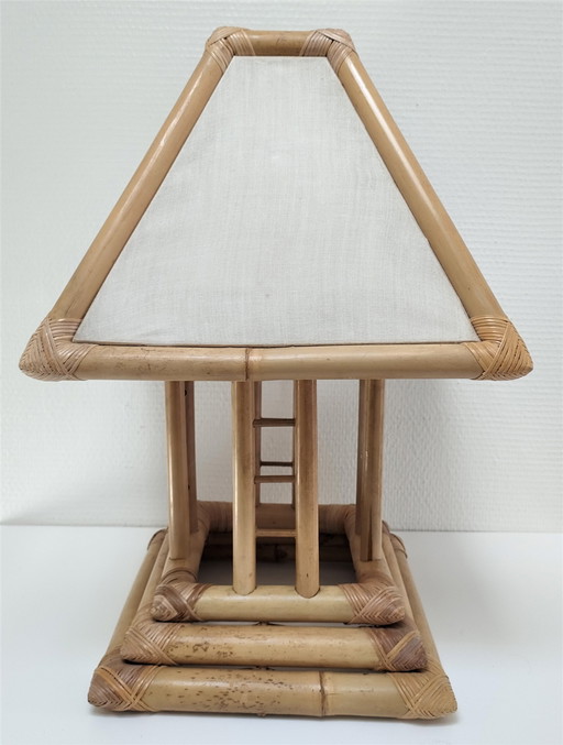 Vintage Bamboe Canvas Pagoda Lamp