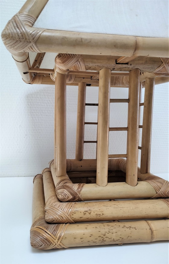 Image 1 of Vintage Bamboe Canvas Pagoda Lamp