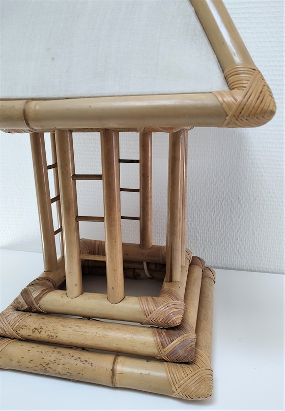 Image 1 of Vintage Bamboe Canvas Pagoda Lamp