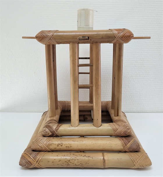 Image 1 of Vintage Bamboe Canvas Pagoda Lamp