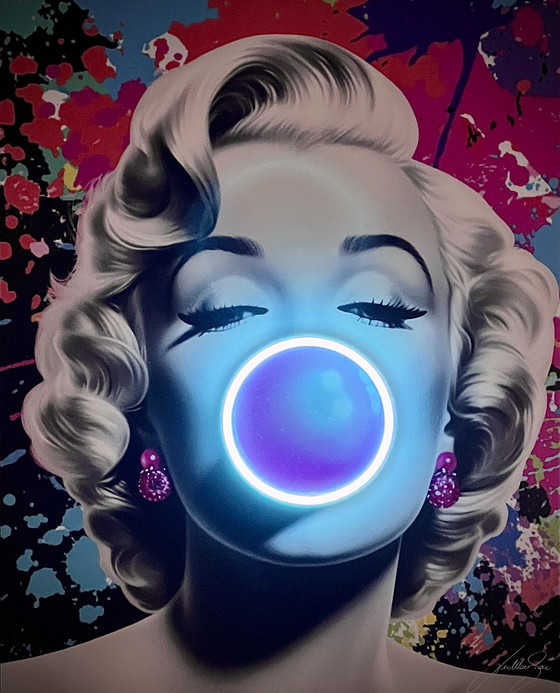 Image 1 of LedMansion Marilyn Monroe Blauw Bobble PopArt Kunst aan de muur Led-lamp