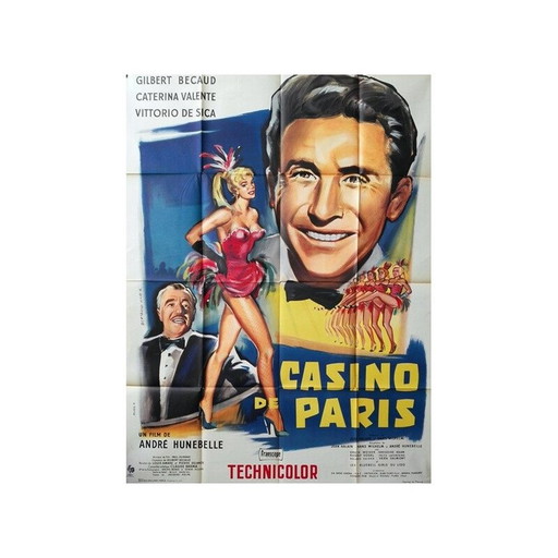 Vintage filmposter met Gilbert Bécaud, 1950
