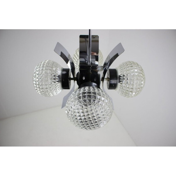 Image 1 of Vintage kroonluchter van metaal en melkglas, Tsjecho-Slowakije 1965