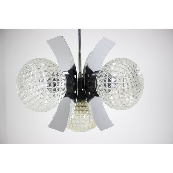 Image 1 of Vintage kroonluchter van metaal en melkglas, Tsjecho-Slowakije 1965