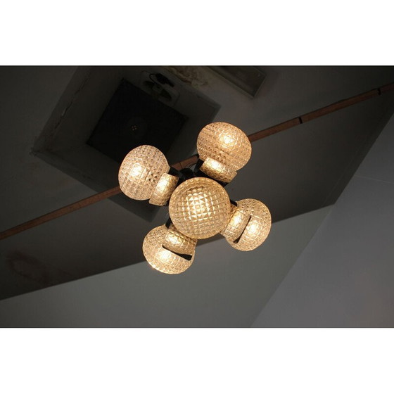 Image 1 of Vintage kroonluchter van metaal en melkglas, Tsjecho-Slowakije 1965