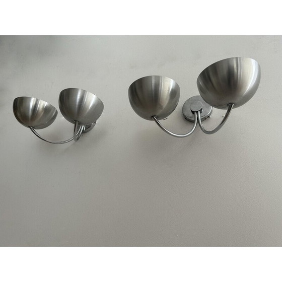 Image 1 of Paar vintage wandlampen van geborsteld aluminium, Frankrijk 1970