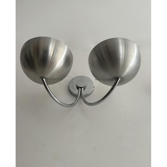 Image 1 of Paar vintage wandlampen van geborsteld aluminium, Frankrijk 1970