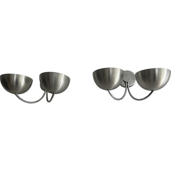 Image 1 of Paar vintage wandlampen van geborsteld aluminium, Frankrijk 1970