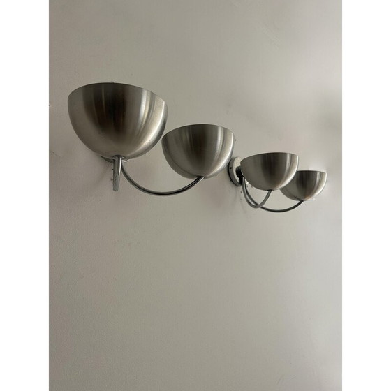 Image 1 of Paar vintage wandlampen van geborsteld aluminium, Frankrijk 1970