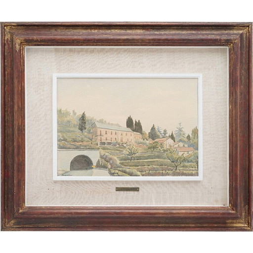 Vintage aquarel schilderij "Liguria" door Giacomo Maganzini, 1970