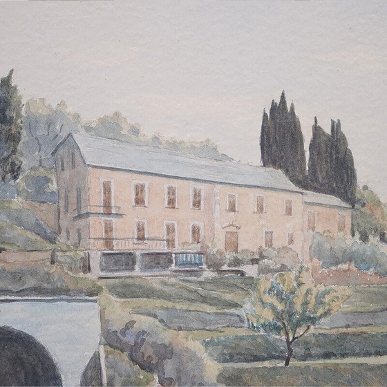 Image 1 of Vintage aquarel schilderij "Liguria" door Giacomo Maganzini, 1970