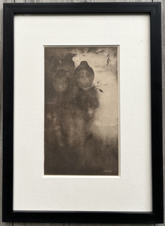 Image 1 of Jan Mankes Originele Heliogravure Lijsters in Avond Stemming