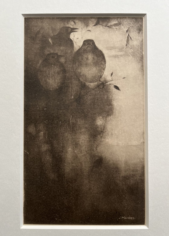 Image 1 of Jan Mankes Originele Heliogravure Lijsters in Avond Stemming