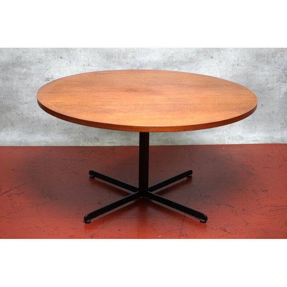 Image 1 of Vintage ronde teak en metalen salontafel voor Knoll, Duitsland 1960