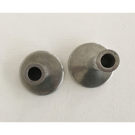 Image 1 of Paar vintage Art Deco tinnen kandelaars van Just Andersen