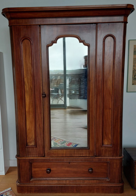 Image 1 of Klassieke Antieke Houten Halkast Hangkast Garderobe Kast Met Onderlade