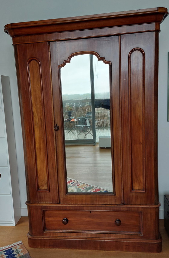 Image 1 of Klassieke Antieke Houten Halkast Hangkast Garderobe Kast Met Onderlade