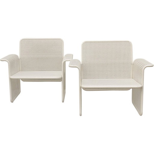 Paar vintage geperforeerde metalen fauteuils van Talin Vincenza, 1982