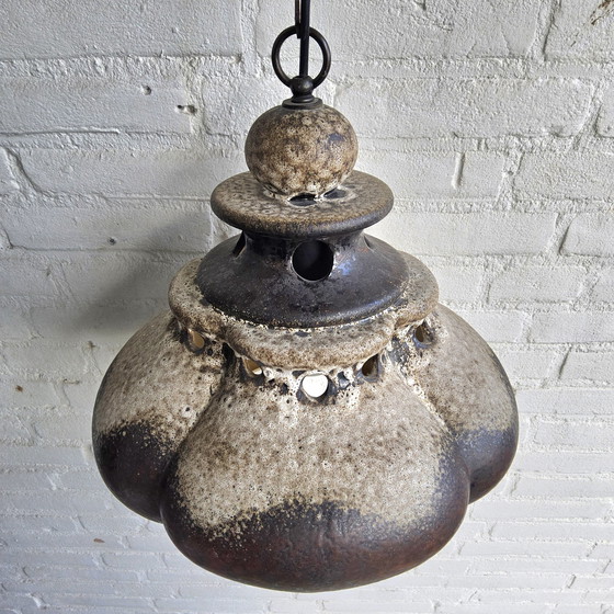 Image 1 of Vintage Keramieken Hanglamp (Duits) Brutalistische Lamp Bruin Mid Century Hanglamp 