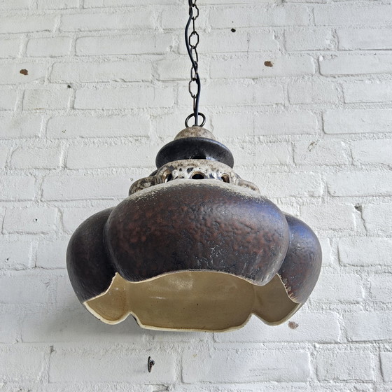 Image 1 of Vintage Keramieken Hanglamp (Duits) Brutalistische Lamp Bruin Mid Century Hanglamp 