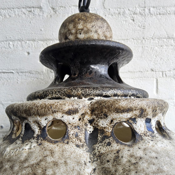 Image 1 of Vintage Keramieken Hanglamp (Duits) Brutalistische Lamp Bruin Mid Century Hanglamp 