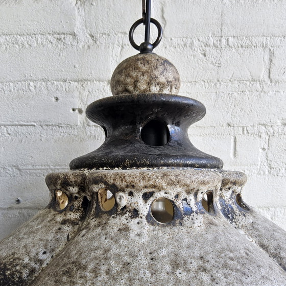 Image 1 of Vintage Keramieken Hanglamp (Duits) Brutalistische Lamp Bruin Mid Century Hanglamp 