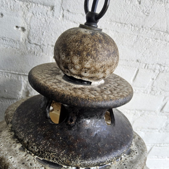 Image 1 of Vintage Keramieken Hanglamp (Duits) Brutalistische Lamp Bruin Mid Century Hanglamp 