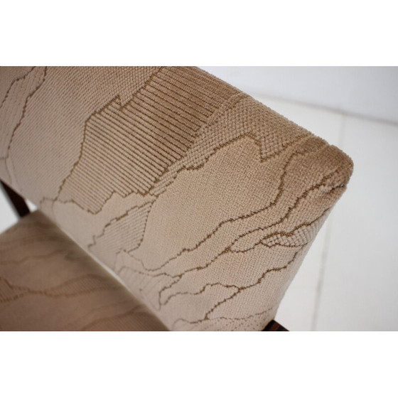 Image 1 of Paar vintage fauteuils in beukenhout en stof op wielen, Tsjecho-Slowakije 1980